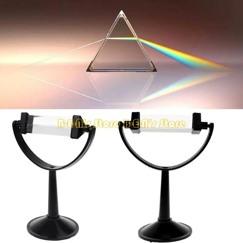 Y1AD Optical Glass Triangular Prism with Stand for Teaching Light Spectrum Physics