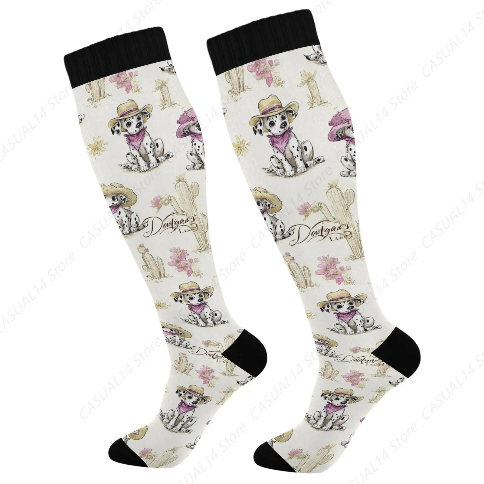 

Cowboy Dalmatian Dogs Compression Socks Knee High Socks Women and Men 15-20mmHg Best for Athletic Nurses