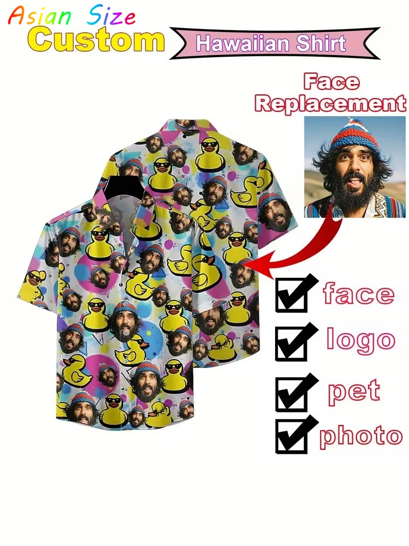 

Мужские забавные рубашки с принтами животных: енот, желтая утка, гавайский пляж, Y2K, с отложным воротником, с коротким рукавом