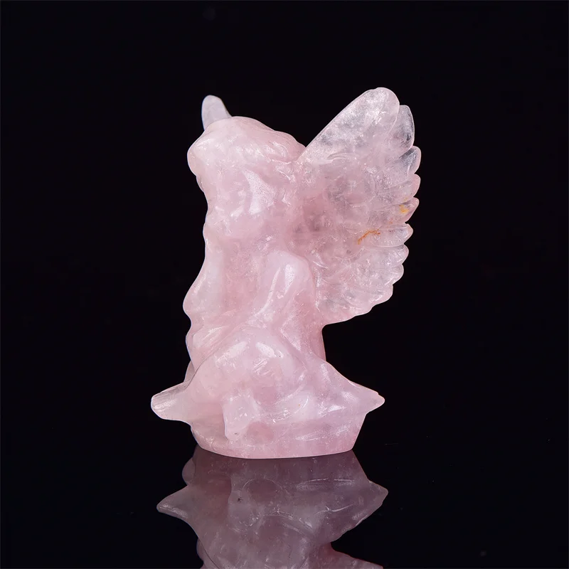 Imagem -06 - Quartzo Rosa Natural Anjo Escultura Cristal Estatueta de Cura Reiki Artesanato Trinket Presente Decoração para Casa 8.3cm 1pc