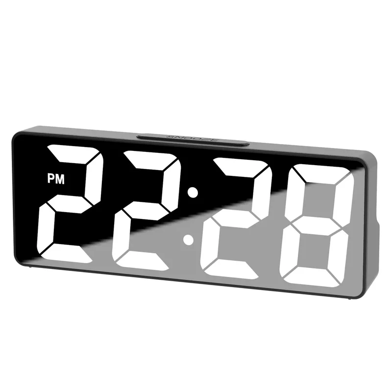 Digital Alarm Clock,Mirror Surface LED Electronic Clock,Adjustable Brightness, Snooze Model, 12/24H Display,Alarm Clock for Home