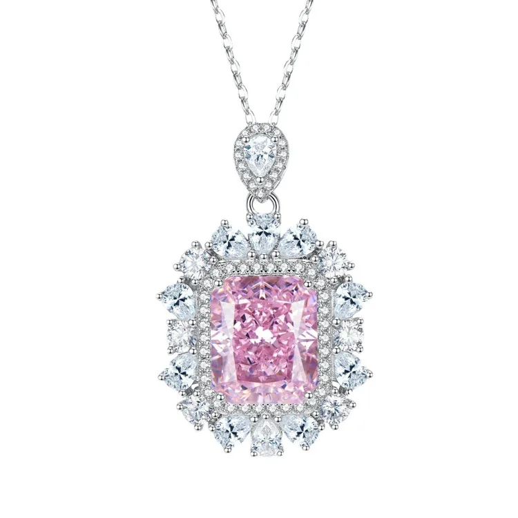 

2023 New High Carbon Diamond 10 * 12 Pink Radian Necklace Women's 6 Carat Sunflower Pendant