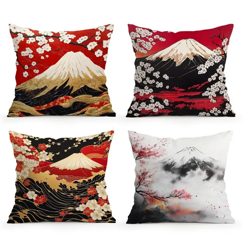 Home Decor Fuji Mountain & Cherry Blossom Pillow Covers Pattern Cushion Cover Suitable for Sofa Bedroom Car Pillow Cover view 2