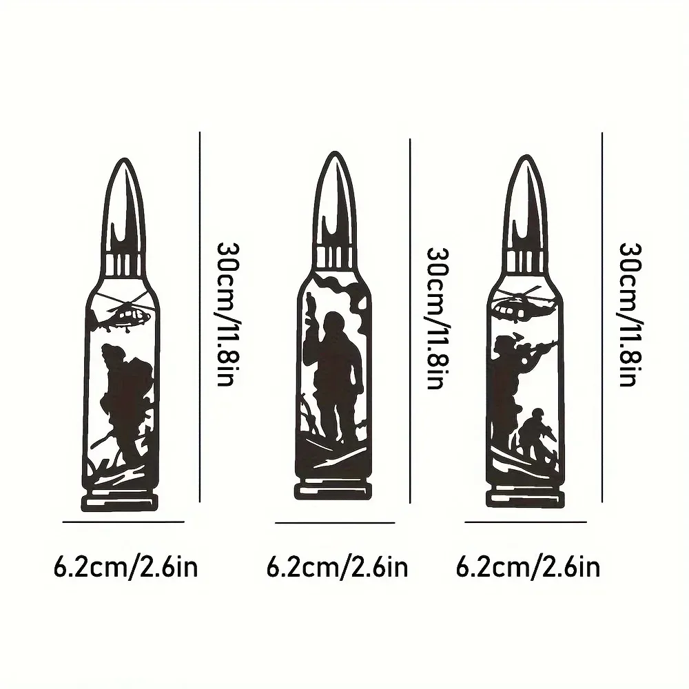 Military Soldier Metal Wall Art, 3-Piece Bullet Sculpture for Indoor Outdoor Decor