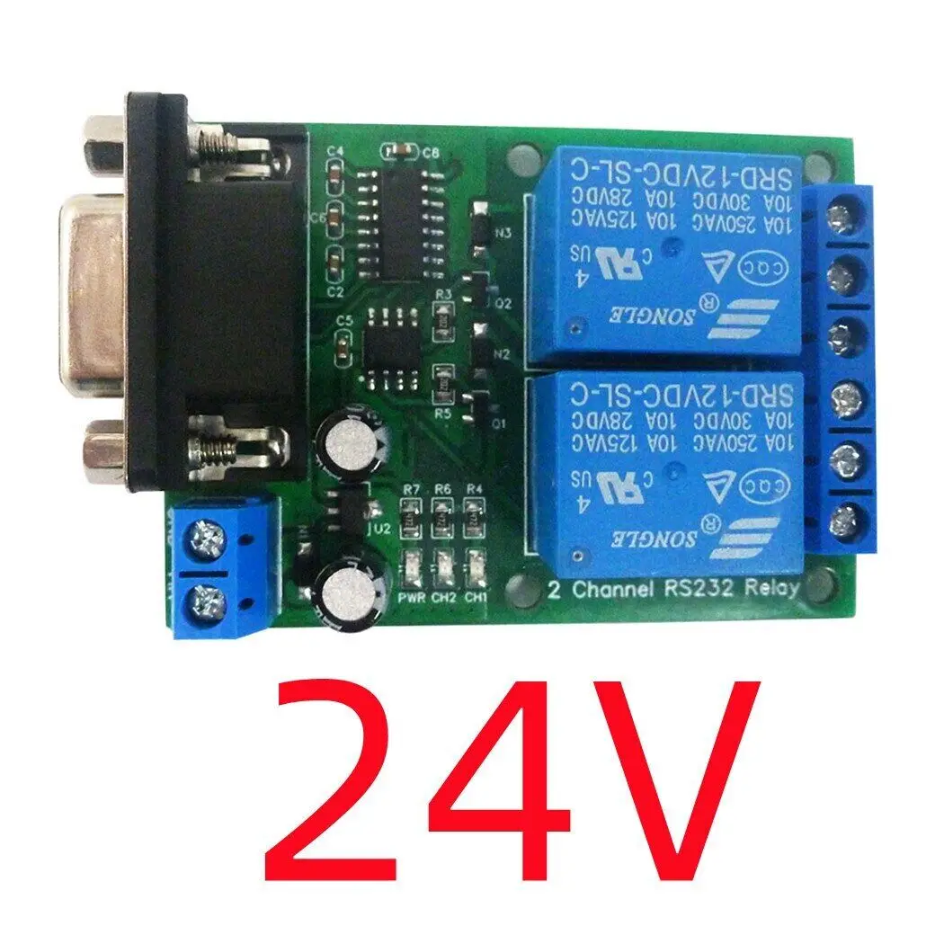 DC24V Relay Module 2-channel Relay RS232 COM DB9 Serial Port Baud Rate 9600kbps