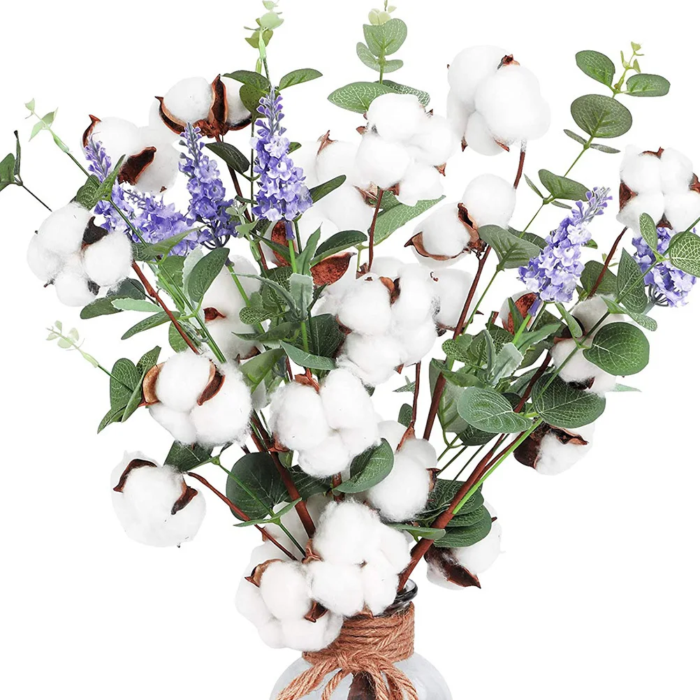 

4Pcs Artificial Cotton Plants High Simulation Fabric Iron Material Home Decoration Wedding Vase Flower Arrangement DIY