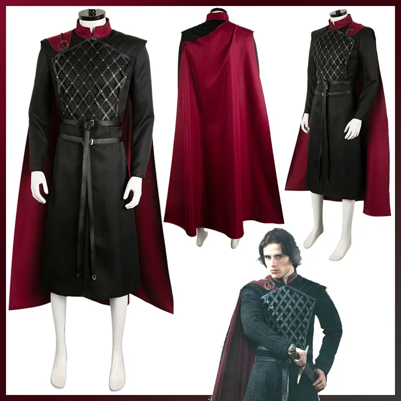 Jacaerys Velaryon Men Cosplay Costume TV House Cosplay The Dragon Disguise Outfits Male Belt Coat Cloak Halloween Party Suits