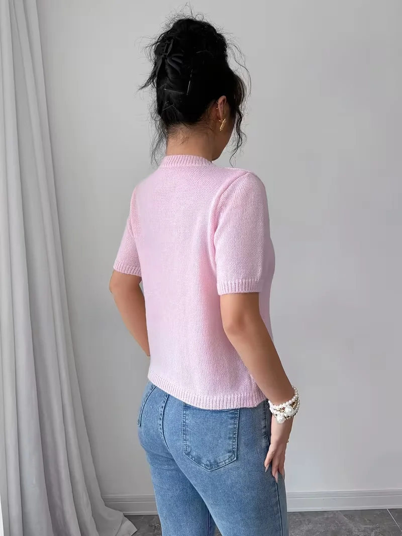 Summer Women's Knit Cardigan with Short Sleeves