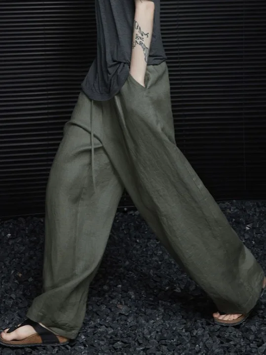 

Хлопковые и льняные широкие брюки, женские свободные повседневные летние свободные брюки с высокой талией и драпировкой, прямые брюки Lazy Faion