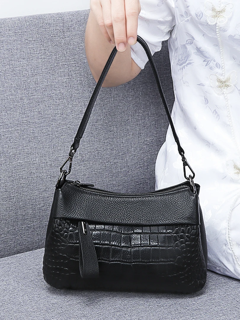 Genuine Leather Women\'s Bag with Crocodile Pattern Fashion Soft Leather Crossbody Bag Casual One Shoulder Crossbody Bag