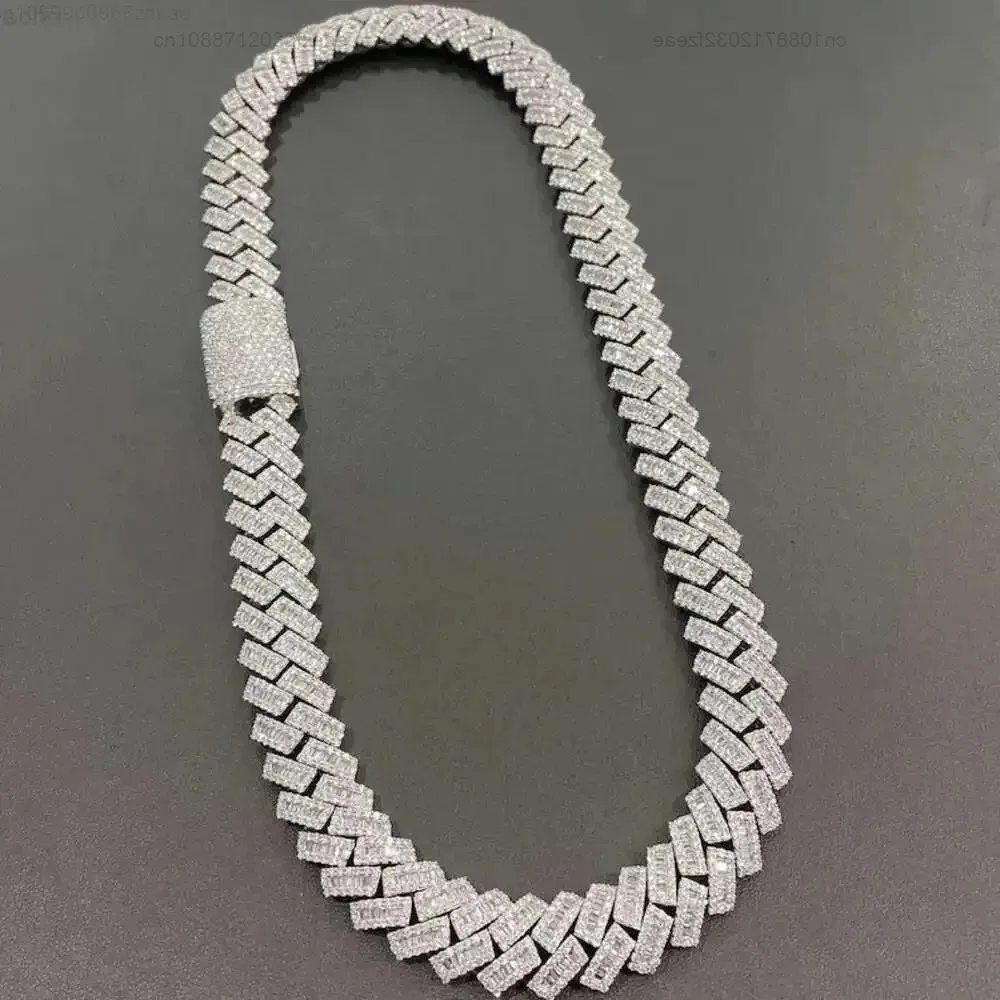 

3 Row Rounded Vvs Moissanite Diamond 20mm 24 Inch Cuban 925 Sterling Silver Solid Silver Miami Cuban Link Chain