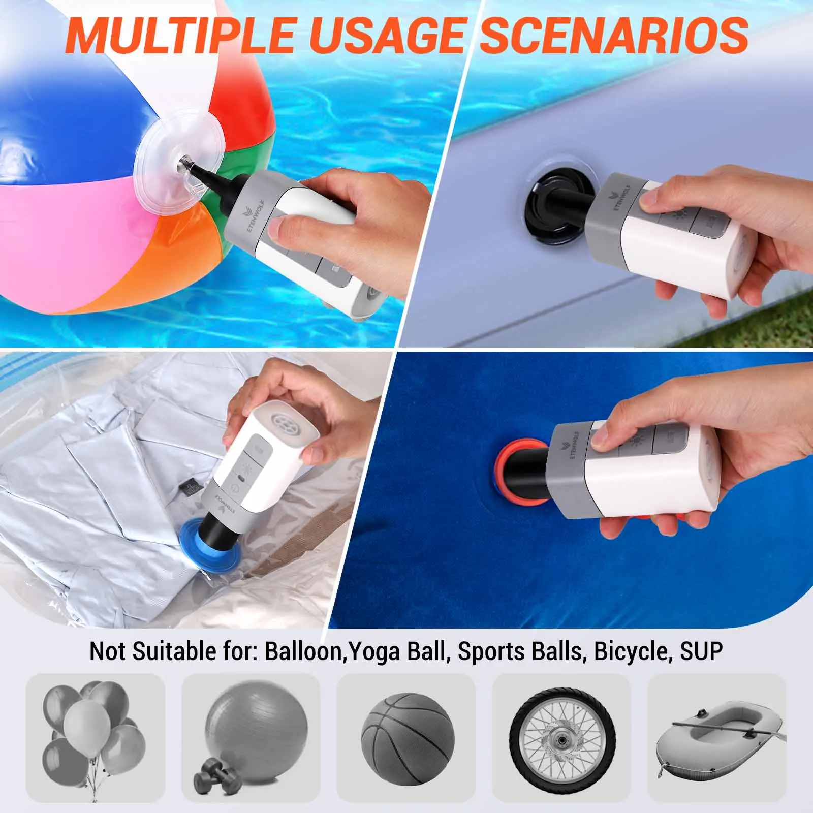 ETENWOLF AIR 2 Air Pump for Inflatables 2600 mAh 2X Faster Inflation & Deflation Electric Air Pump Air Mattress Sleeping Pads