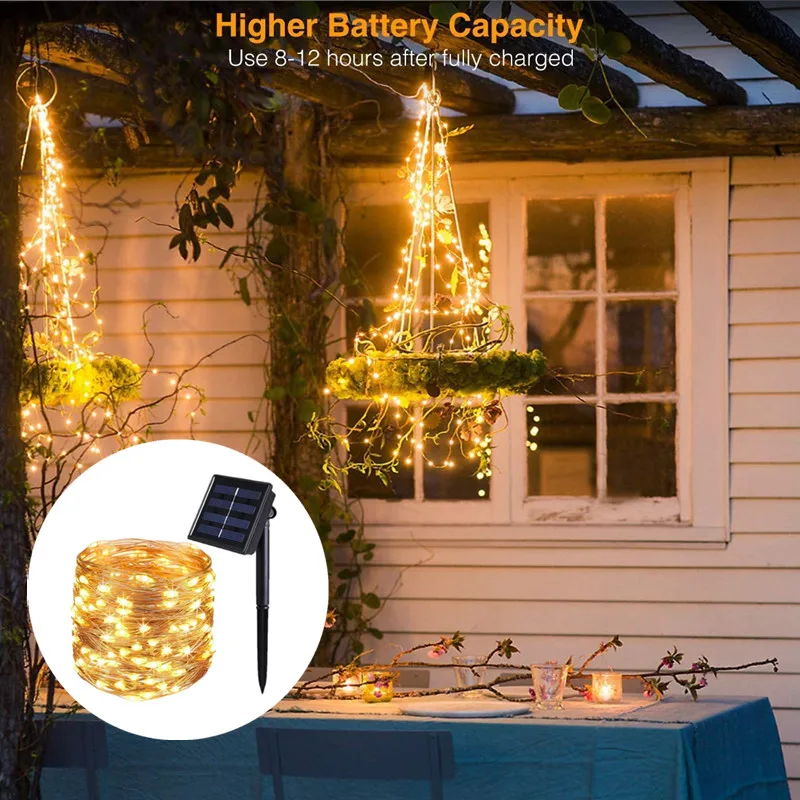 LED Solar Fairy Waterproof Copper Wire String Lights Christmas Party Garland Solar Power Lamp for Outdoor Garden Wedding image 2