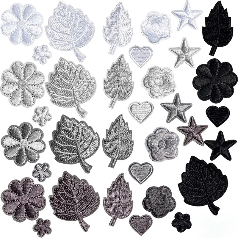 7PCS/lot Embroidered Leaf Flower Star Heart Shape Patch Cute Stick On Patch for Clothing Jeans Jacket Decoration
