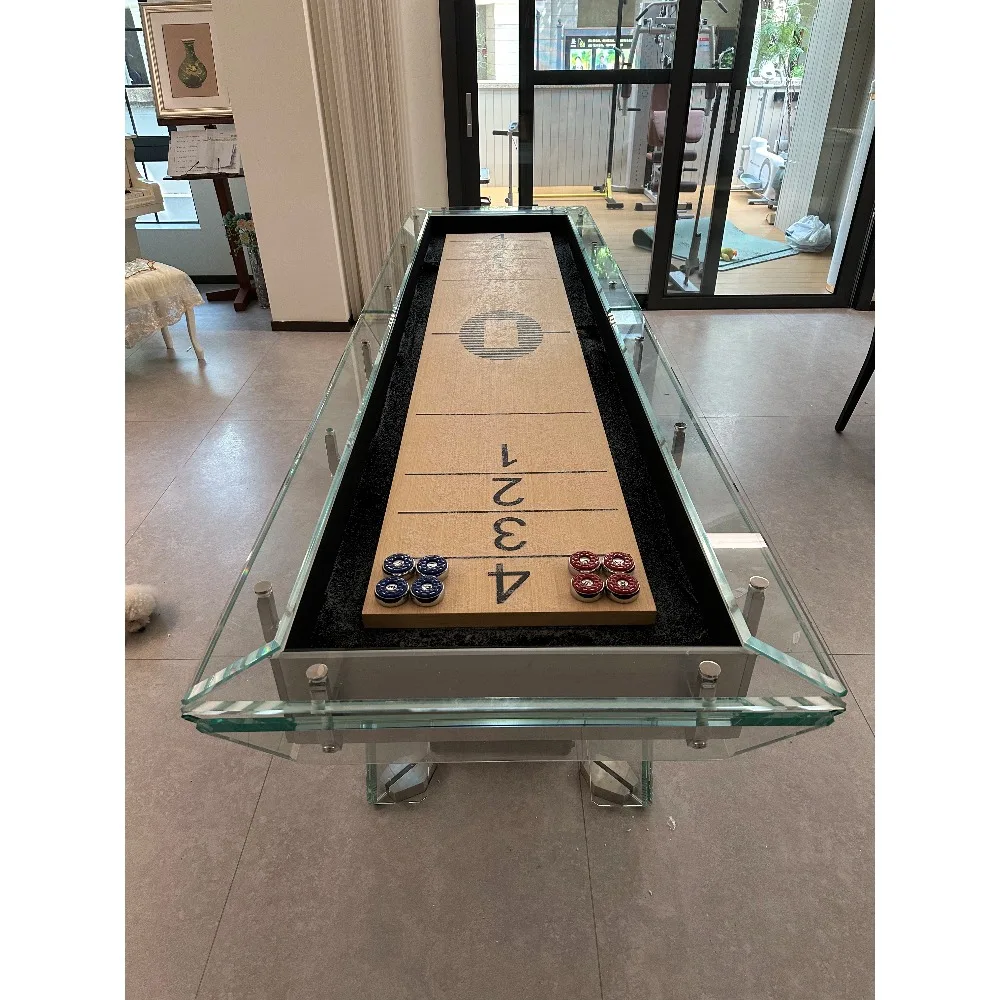 Standard Size Full Set 9ft 12ft 14ft 16ft Solid Wood Eco-Friendly Glass Shuffleboard Game Table Customizable