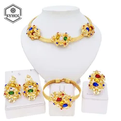 Luxury Women Jewelry Necklace Set Colorful Rhinestones Women Jewelry for Weddings and Special Occasions Earring and Ring Set