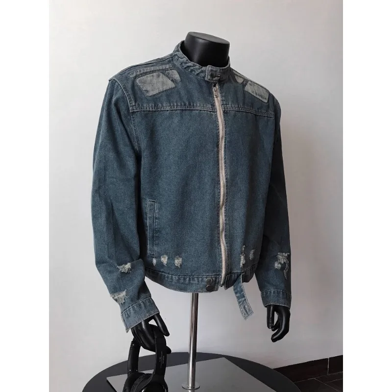 

Autumn Winter Large Size 250 Pou American High Street Design Denim Open Cardigan Jaet Loose Waed Vintage Men Women
