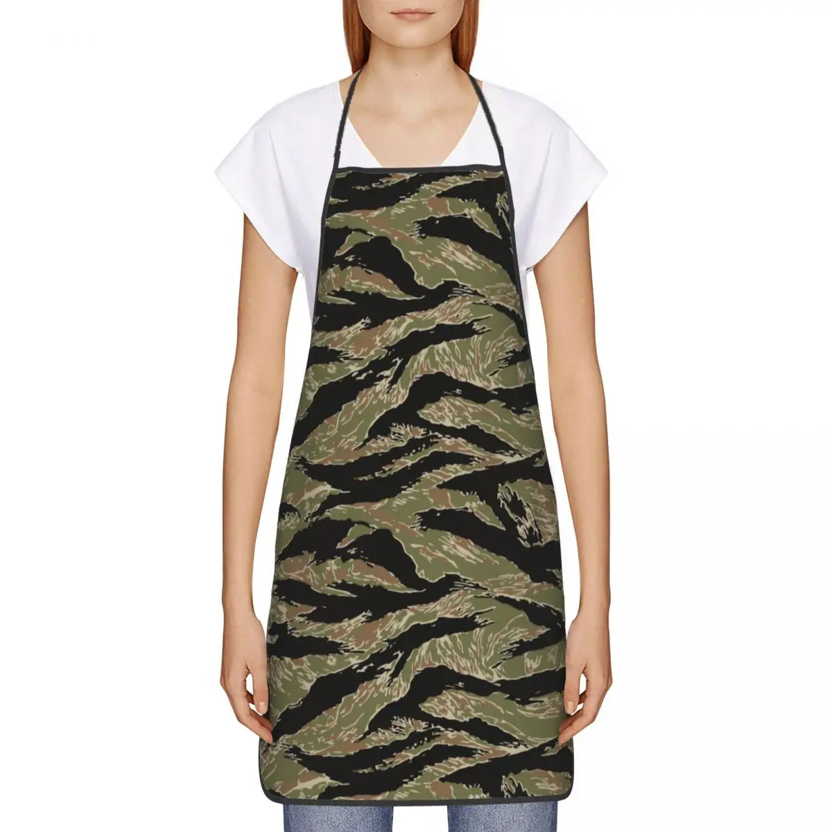 Tiger Stripe Camo Bib Apron Adult Women Men Chef Tablier Cuisine for Kitchen Cooking Military Tactical Camouflage Painting