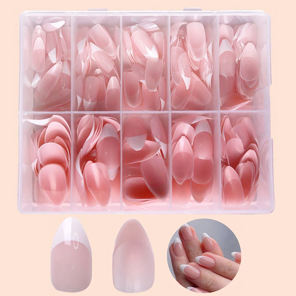 360Pcs Light Pink False Nails Glue Sharp Tip Head Press on Fake Nail Tips Full Cover Artificial Fingernails Ballet Detachable