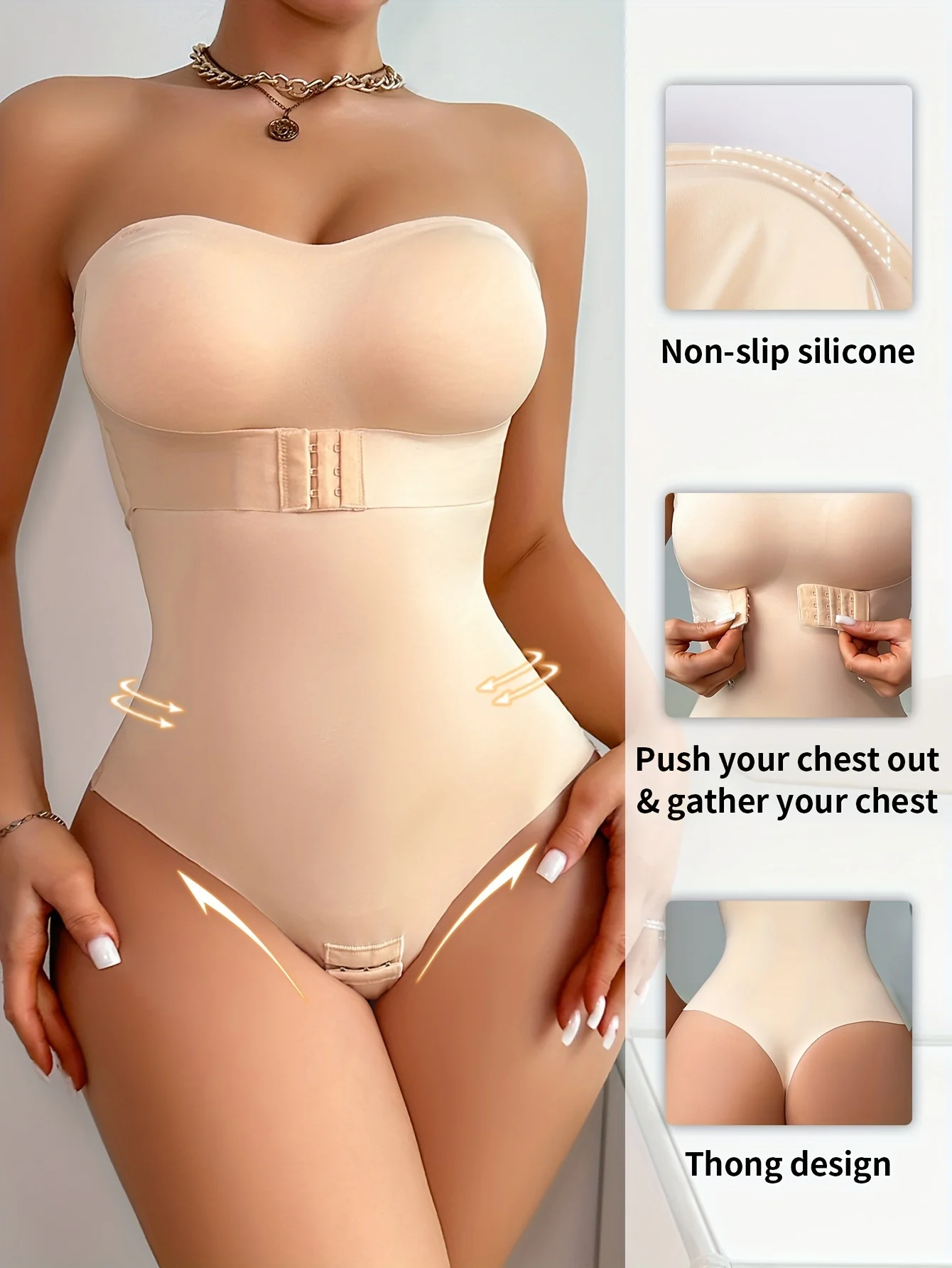 Women's Full-Body Shaping Bodysuit | Non-Slip Silicone Lining,Tummy Control, Push-In Bra & Thong Design Seamless  Ready-to-Wear