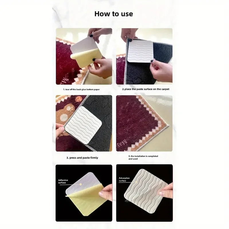 4Pcs Rug Gripper Non Slip Washable Carpet Tape 10*10CM Rug Pads for Hardwood Floors Reusable Rug Grippers Fixed Sticker Bathroom