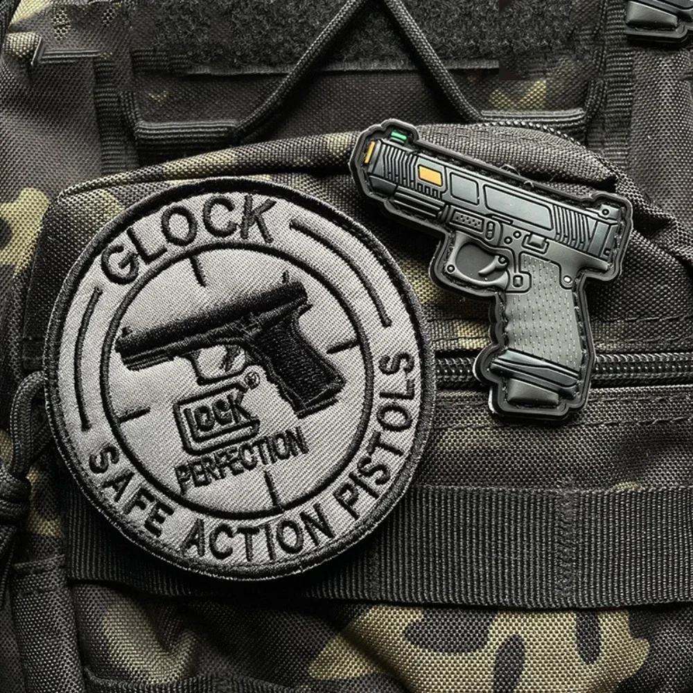 Glock Target Embroidery Patches Hook&Loop Patch 3D Pvc Pistol Sticker MilitaryTactical Morale Ethics Badges on Backpack Clothes