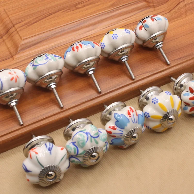 ceramic Furniture drawer handle European-style modern minimalist pastoral pumpkin Pulls Cabinet wardrobe single hole handles