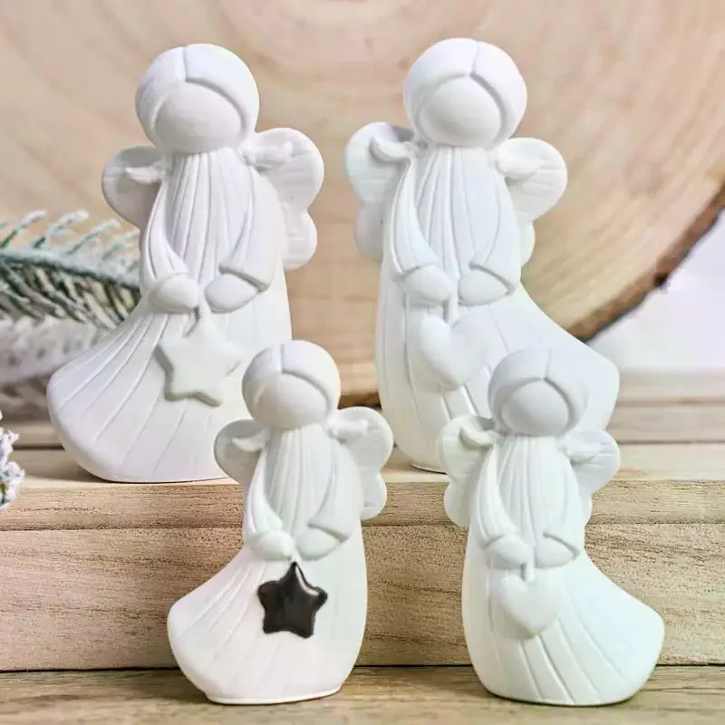 2Pcs DIY Handmade Angel Plaster Resin Moulds With Heart Star Designs 3D Angel Silicone Moulds Decorative Sculptures Craft