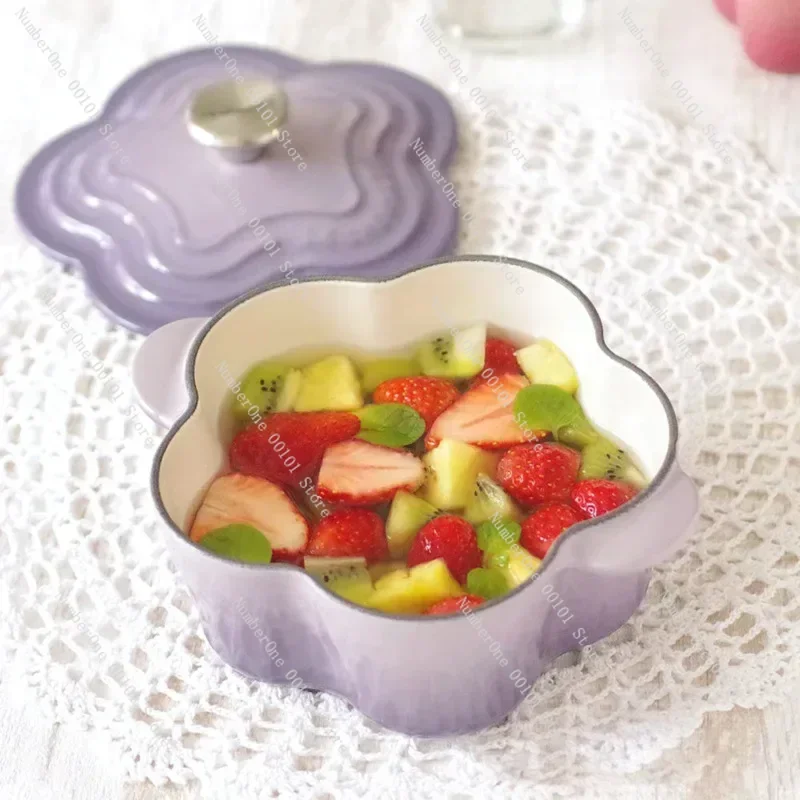 Flower-shaped Kitchen Stew Pot Soup Braised Enamel Cast Iron Cooking Pots Multi-functional Integrated Pot Kitchenware Gift