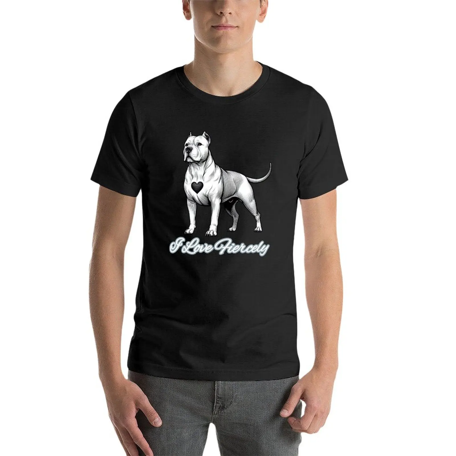 Camiseta con frase I Love Fiercely Pitbull para hombre, ropa estética, moda coreana, sudadera, nueva edición, negra