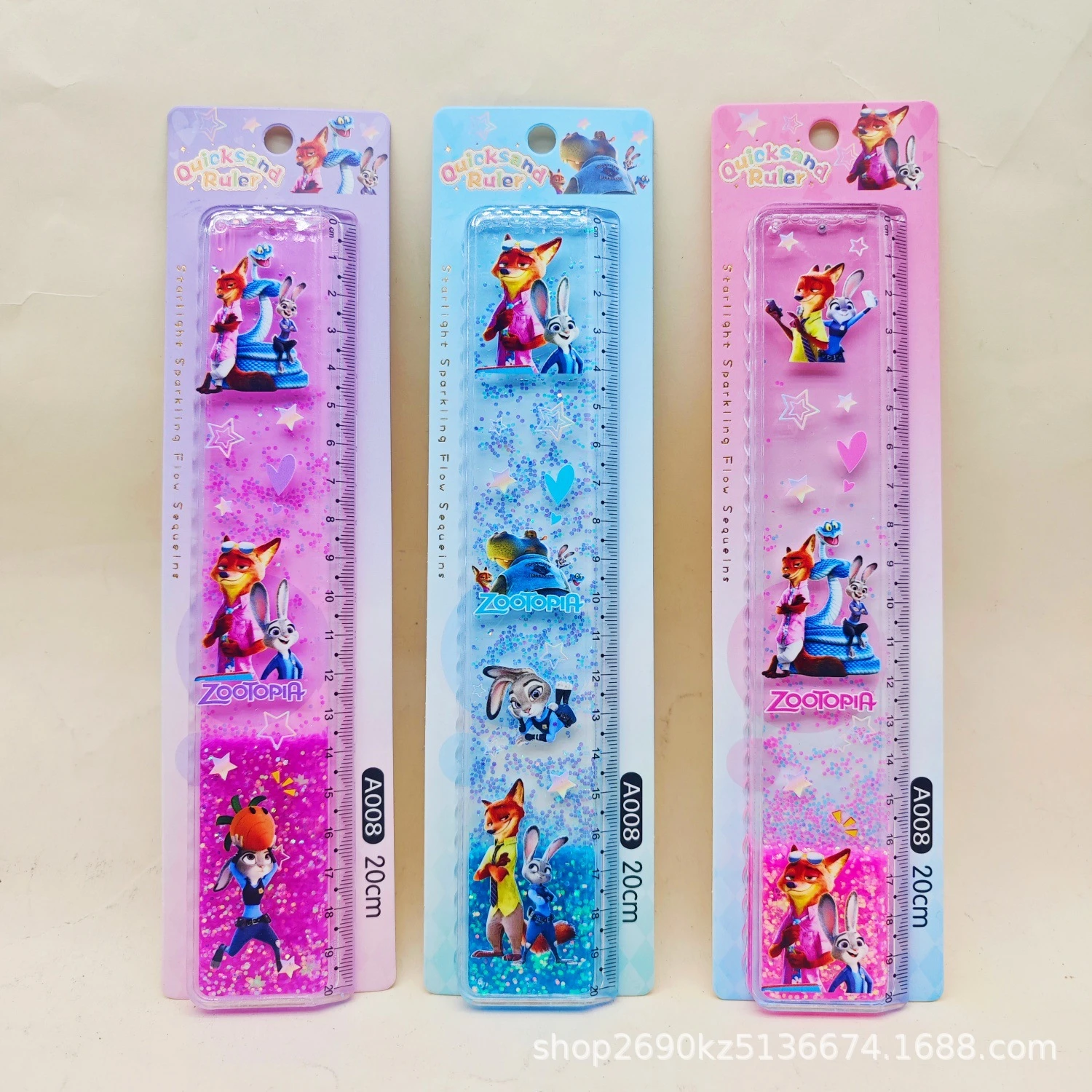 New model Zootopia - Flow Sand Scale Cartoon Zootopia Plastic ruler for students' stationery set