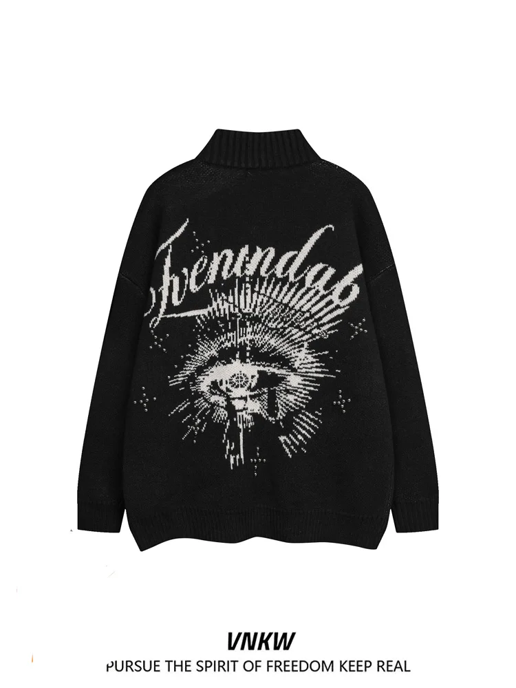 

Американский ретро-кардиган на молнии с высоким воротником, свободного кроя, в стиле хип-хоп, с вышивкой букв, модная верхняя одежда