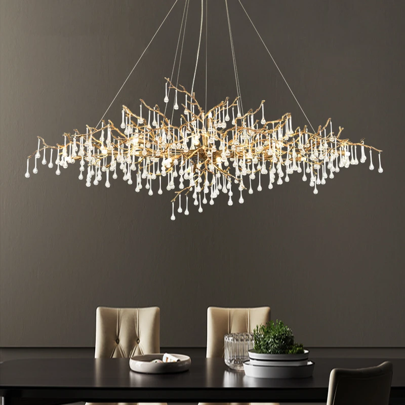 Copper Luxury Dining Room Living Room Crystal Designer Style Artistic Water Drop Chandelier Branch Lamp Serip Branch Chandelier