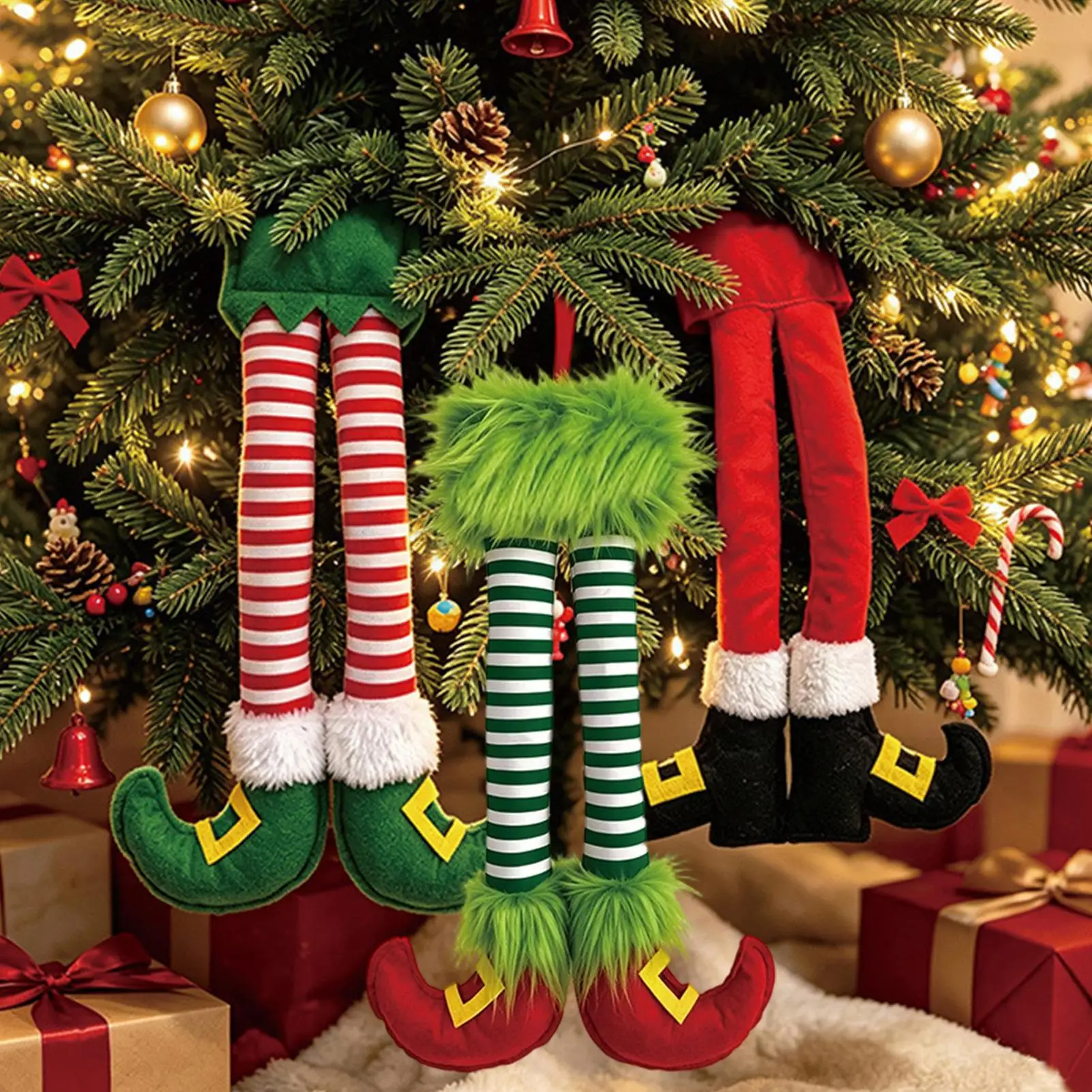 2026 Christmas Elfs Leg Decorations Cute Holiday Tree Striped Plush Hanging Ornaments For Trees Fireplaces Parties Displays