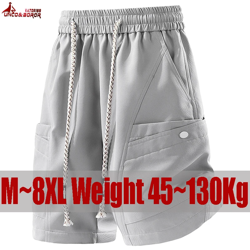 Plus Size 7XL 8XL Summer fashion Cargo shorts men's casual loose retro five quarter pants Men Soild Colors Multi Pockets Shorts