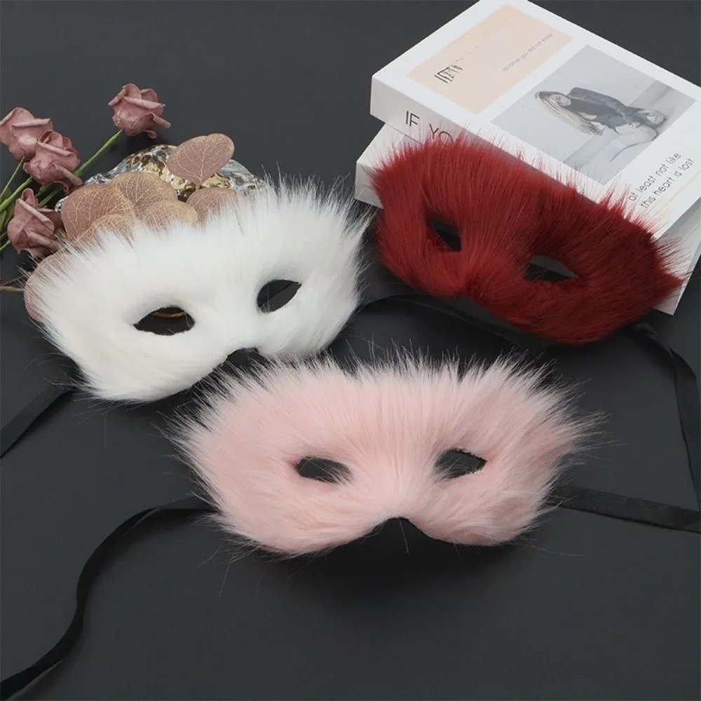 Divertente cartone animato peluche maschera per gatti lungo animale peloso maschera di peluche di Halloween decorazione di Halloween maschera per gli occhi maschera in maschera festa di carnevale