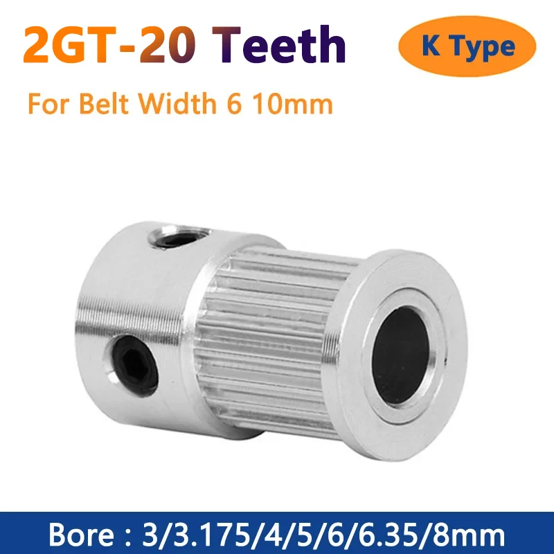 

1pc 20 Teeth 2GT Timing Pulley Bore 3 3.175 4 5 6 6.35 8mm for Width 6mm 10mm 20T GT2 Synchronous Belt 3D Printer CNC Parts
