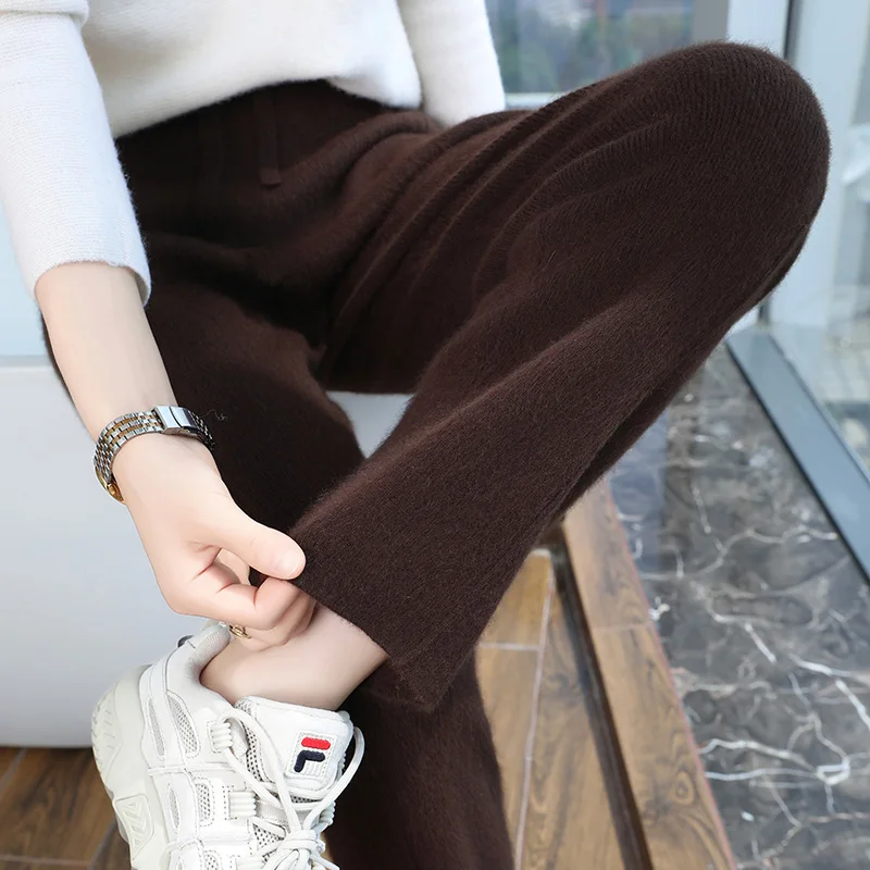 Mink Cashmere Small Foot Pants Women\'s Knitwear Autumn/Winter Fashion Center Seam Casual Keep Warm Outdoors Cashmere Knit Pants