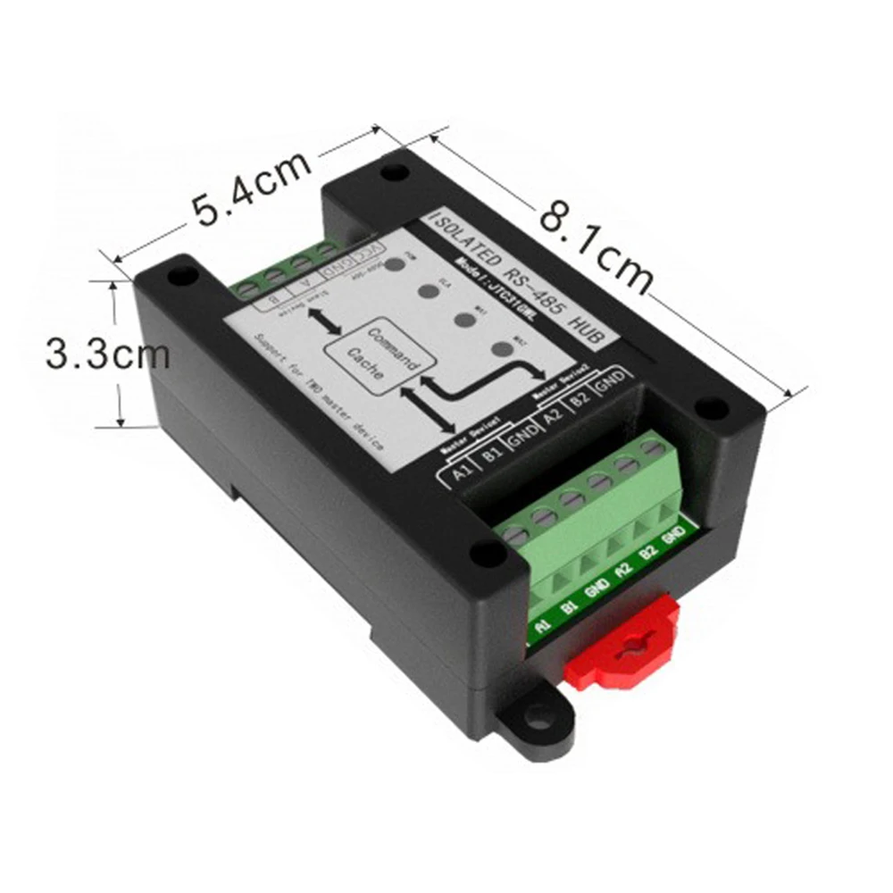 

Industrial Isolated RS485 Hub Dual Master 2-IN 1-OUT 1500V Isolation 600W Surge 115200bps Buffer Multi-Host Modbus LED Indicator