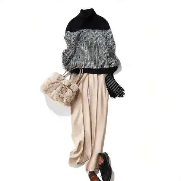 

2025 Autumn/winter New High Neck Woolen Top+pants Two Piece Set