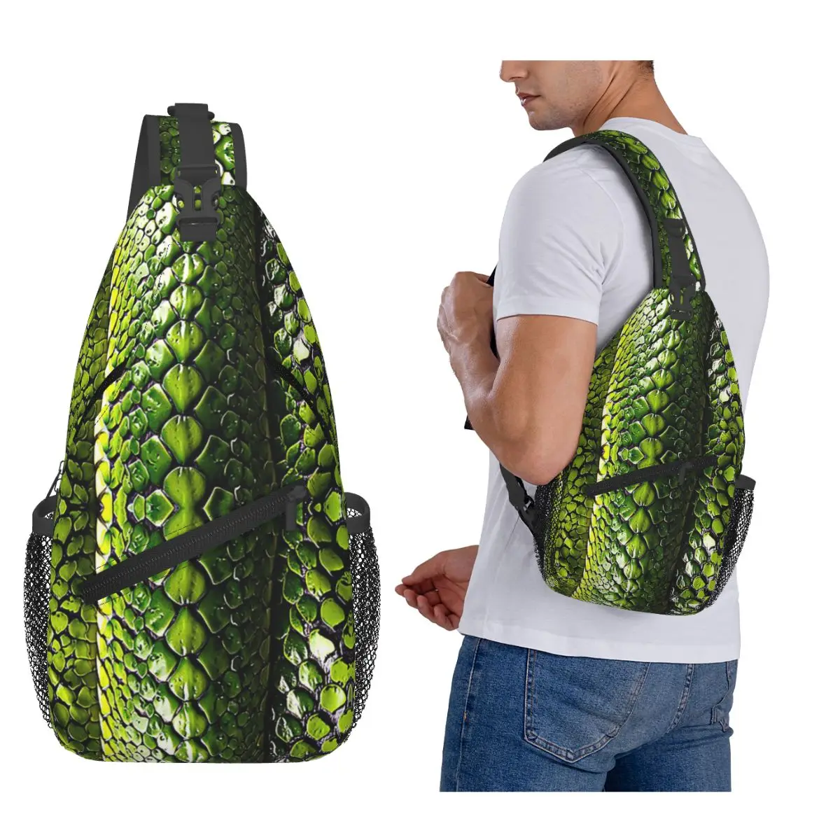 

Змеиная кожа, зеленая змея, змея, животный принт, Viper, модная нагрудная сумка, мужской рюкзак через плечо, нагрудная сумка, рюкзак, сумка на плечо