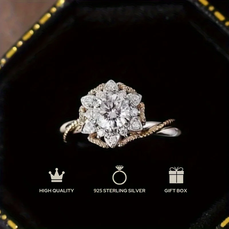 

Кольцо из серебра 925 пробы с муассанитом и цветком из ротанга