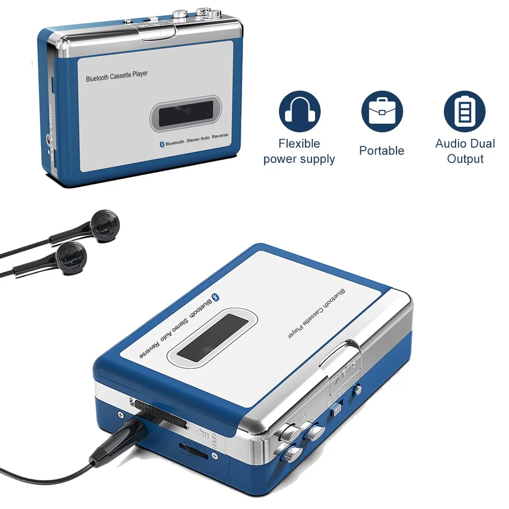 

Portable Bluetooth Cassette Player,Tape Player Bluetooth Output to Headphone/Speaker,Walkman Portable Cassette Tape Player
