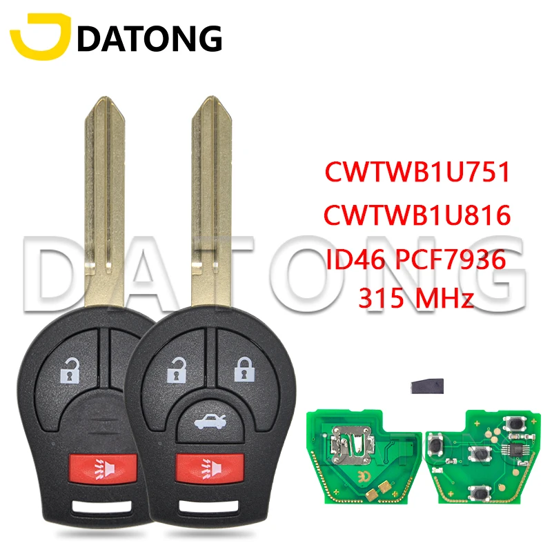 

Datong World Car Remote Key For Nisan FCCID CWTWB1U751 CWTWB1U816 315 Mhz ID46 Chip Qashqai Sunny Tiida X-Trail Replace Car Key