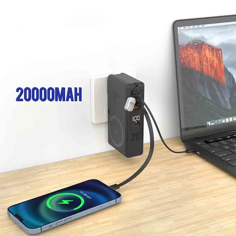 

20000mAh 65W Power Bank GaN QI2 Wireless VOOC Magsafe Power Bank 6 in 1 Laptop Fast Charging Power Bank for iPhone Apple Watch