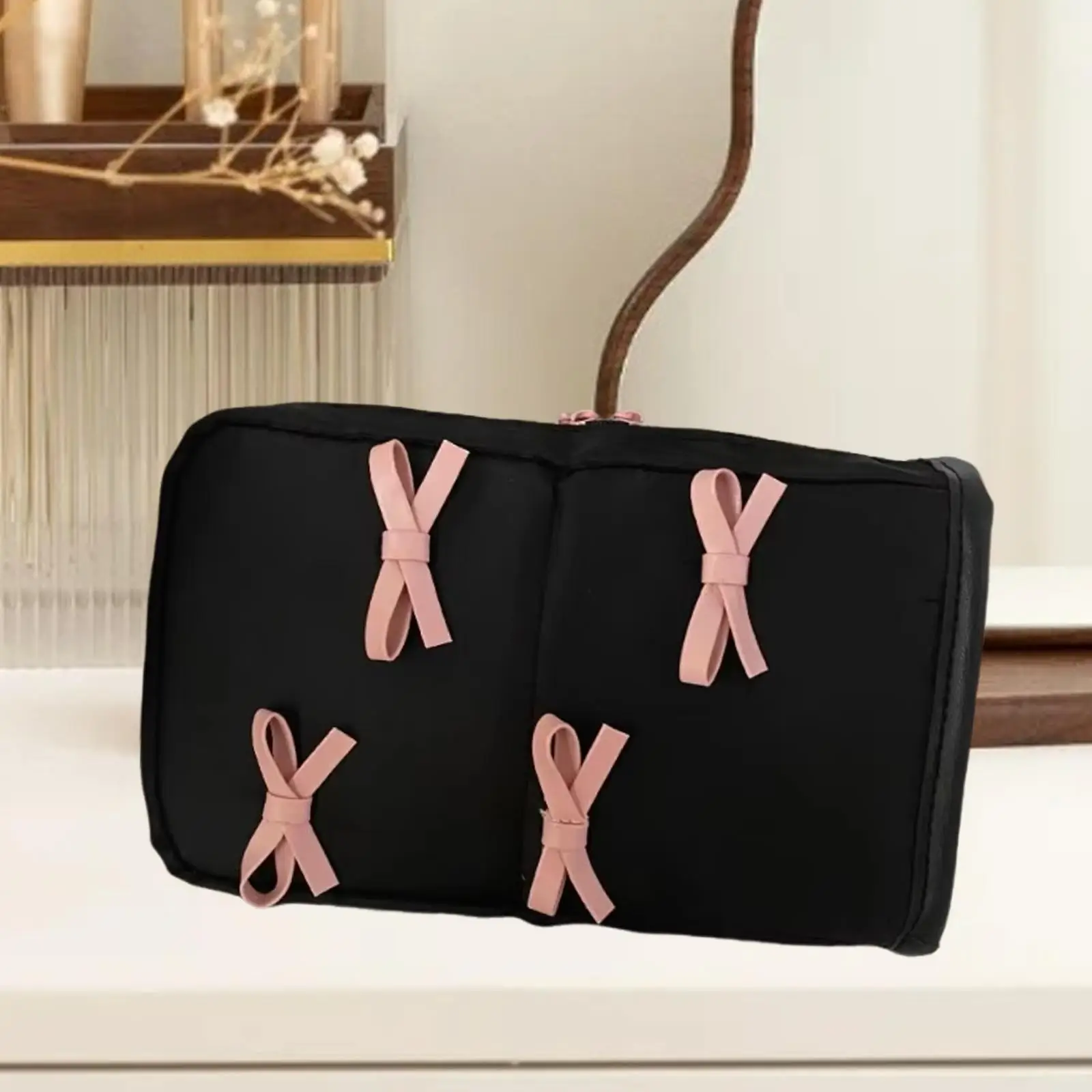 Makeup Bag Convenient Cute Bow Large Capacity Pen Holder Zipper Multipurpose Organizer Cosmetic Case for Camping Picnic Outdoor
