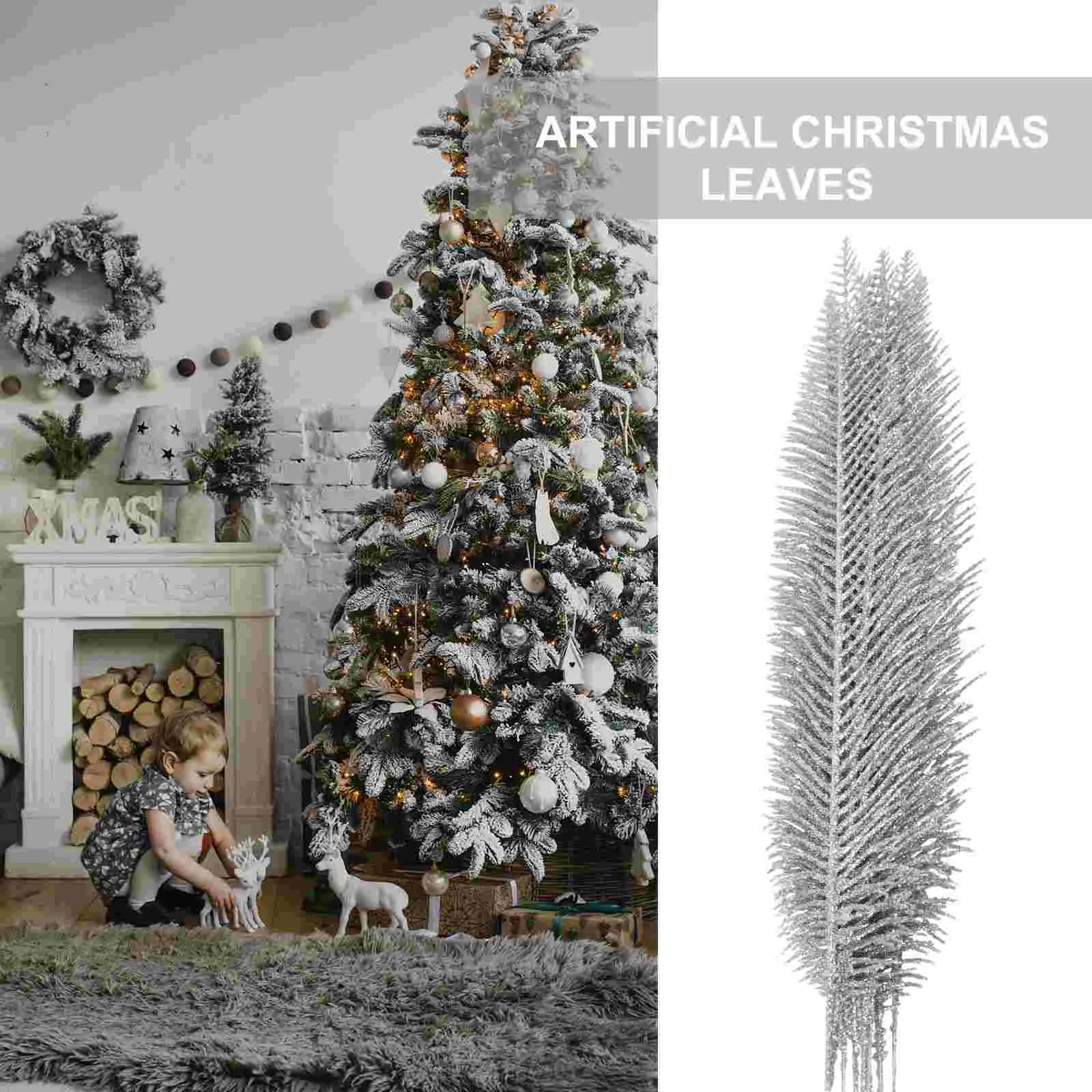 10 Pcs Gold Powder Blade Artificial Christmas Tree Garland Pick Leaves Leaf Decor Glitter Plastic Fake