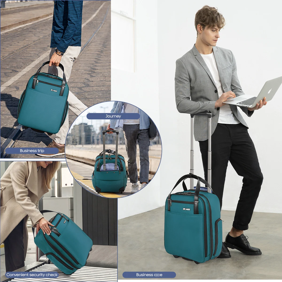 Underseat Carry-on Luggage with Wheels 16” Lightweight Luggage with Front Opening Lid Airline Approved Rolling Travel Suitcase