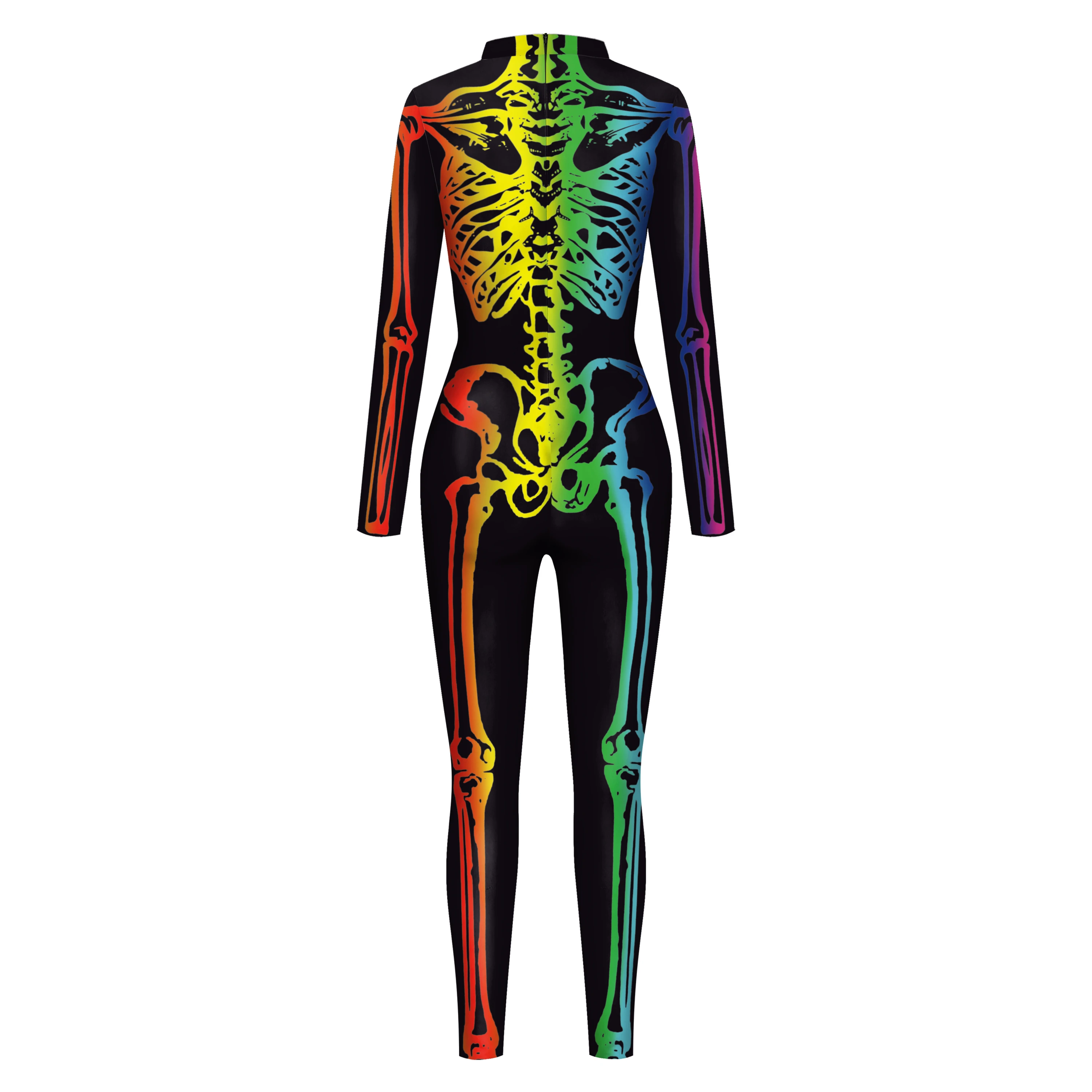 IOOTIANY Sexy Enganliegender Skelett-Print Jumpsuit Catsuit Totenkopf Halloween Karneval Party Cosplay Bodysuit Damen Cosplay Kostüme – Detail 4