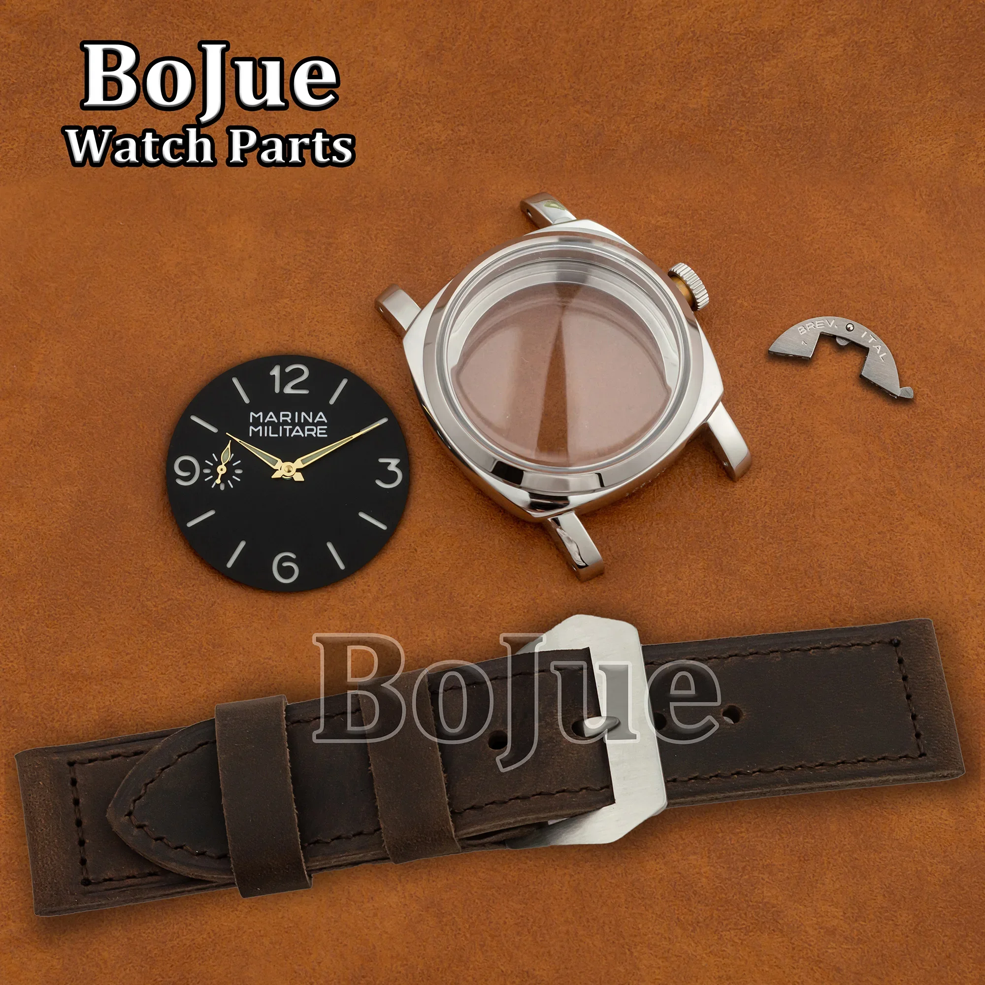 Cassa per orologio Pam da 47 mm impermeabile in acciaio inossidabile per movimento ETA 6497/6498 ST3600 quadrante da 39 mm lancette cinturino in pelle accessorio per orologio